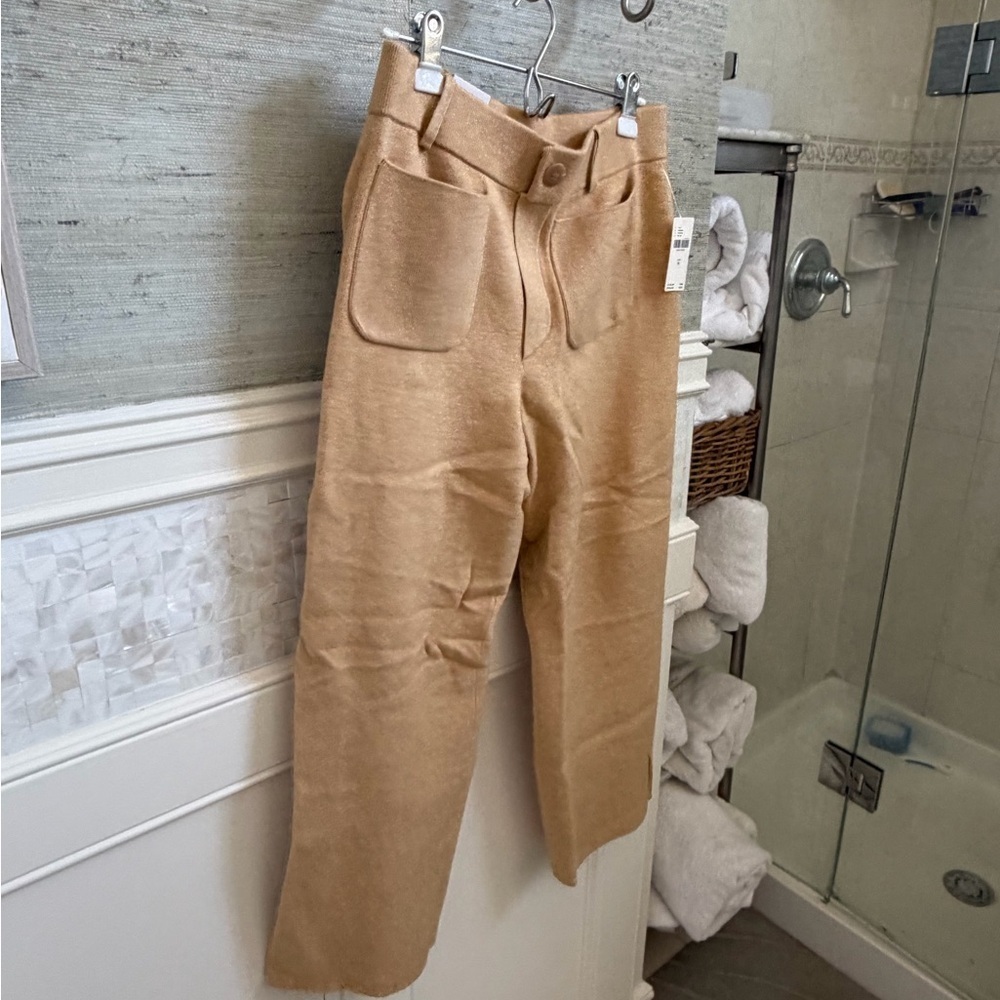 NWT new medium Anthropologie Maeve Colette sweater knit wide leg pants beige - Picture 8 of 16